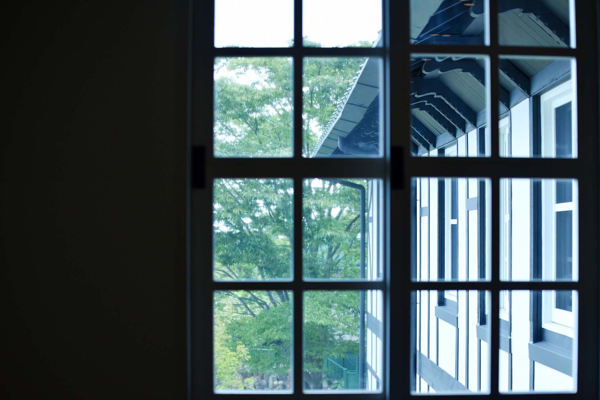 どの窓からも豊かな六甲山の森の緑を眺めることができる。