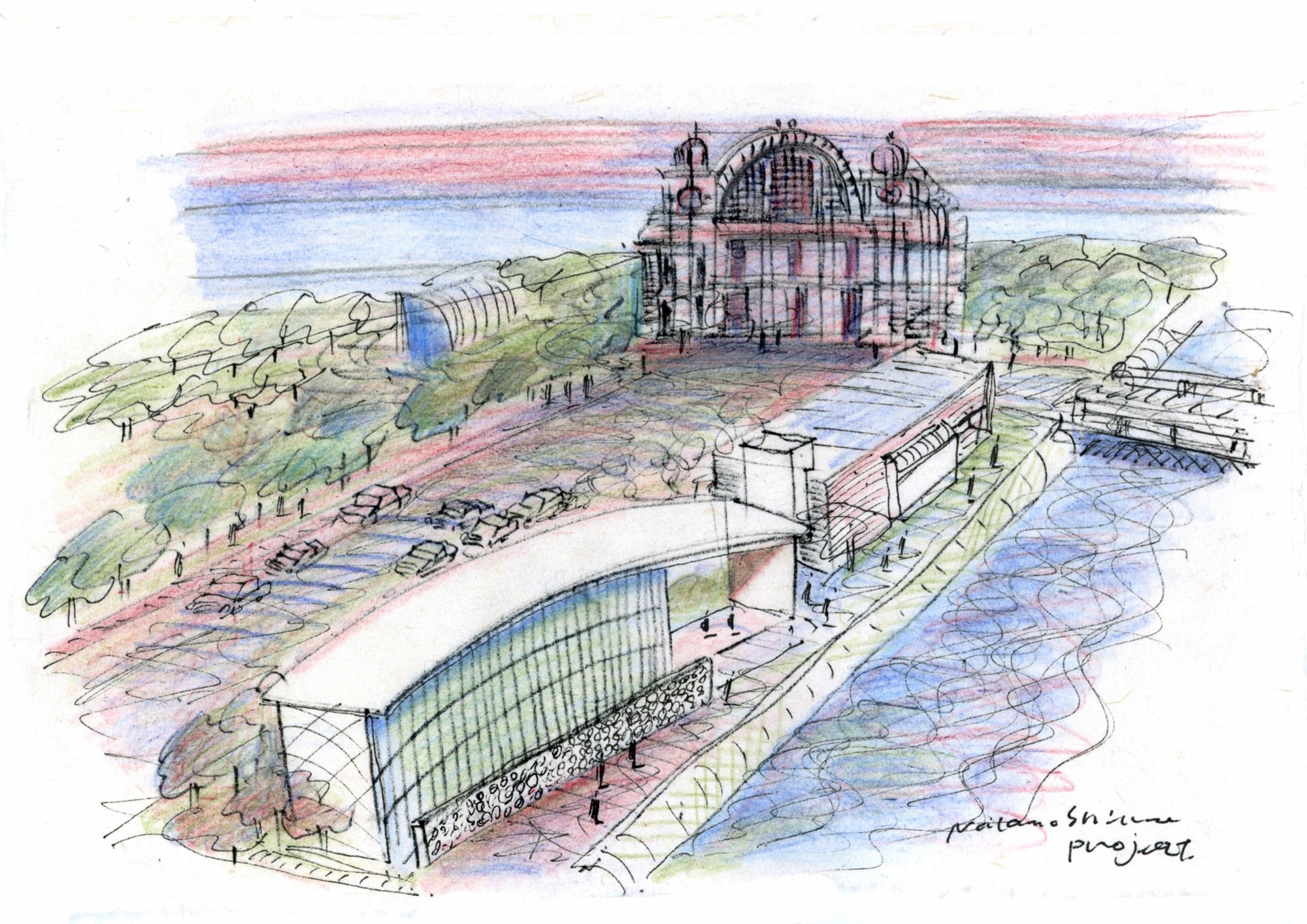  The drawing of Nakanoshima Children’s Book Forest, which is scheduled to open in March  of 2020. Ando himself designed the book forest and donated to Osaka City. He is concerned about the children who are missing the opportunity to read books, and he strongly wishes that they can become familiar with books to develop their expression, imagination and determination. © TADAO ANDO ARCHITECT & ASSOCIATES