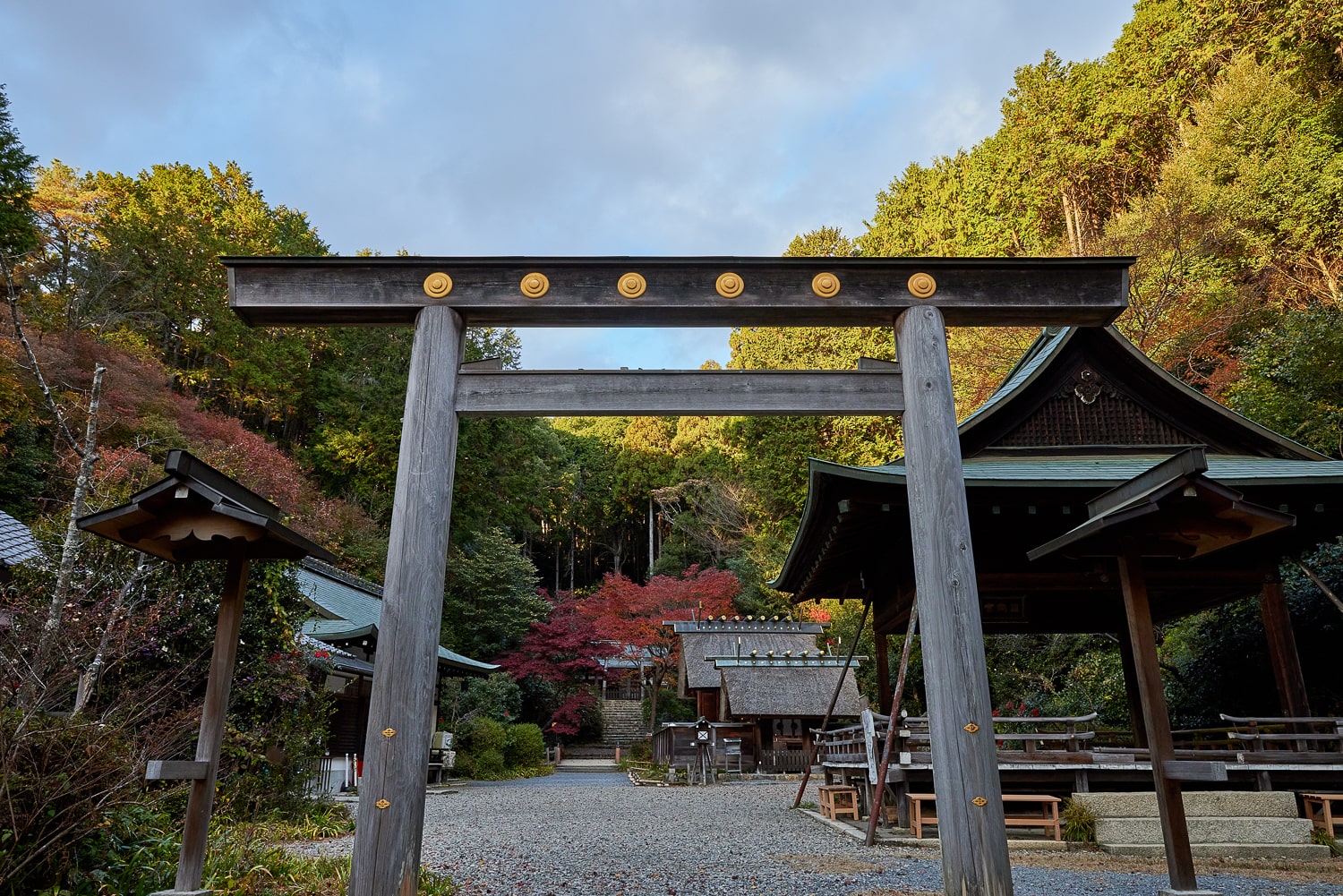 京都最古の神社のひとつ「日向大神宮」。境内の右奥に見える２棟の社殿が、京都でも数少ない神明造の外宮。